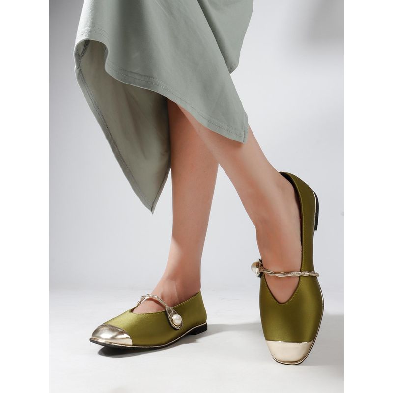 The White Pole Womens Olive Super Comfortable Ballerina (EURO 36)