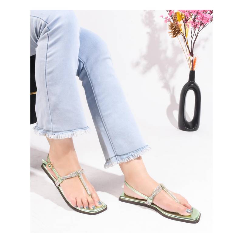 The White Pole Womens Green Fashionable Stylish Comfortable Casual Sandals (EURO 36)