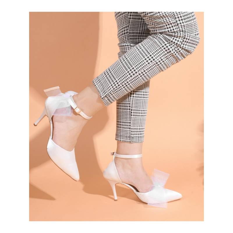 The White Pole Womens White Trendy Attractive Stiletto Pencil Heels (EURO 37)