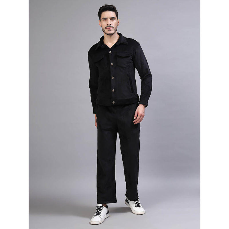NEUDIS Men Black Corduroy Co-Ord Set, Button-Down Jacket and Trousers (Set of 2) (M)