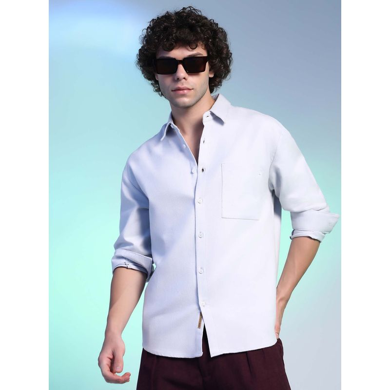 Campus Sutra Men White Suede Utility Oversized Shirt (L)