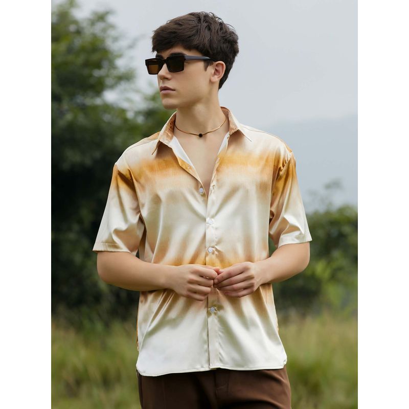 Campus Sutra Men Saltbox Beige Ombre Sheen Oversized Shirt (S)