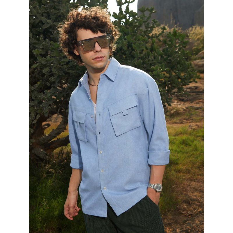 Campus Sutra Men Powder Blue Modular-Utility Oversized Shirt (L)