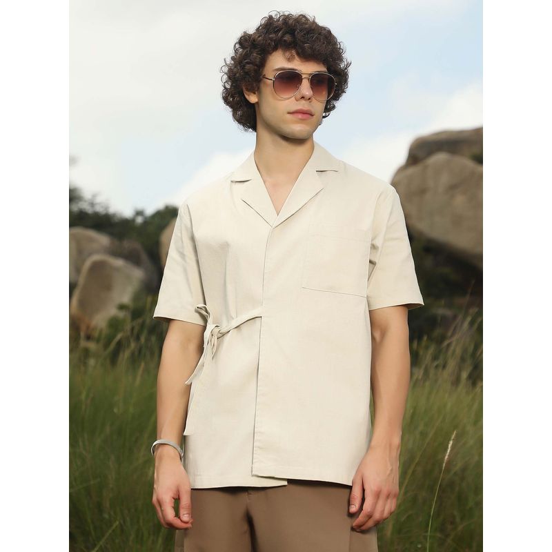 Campus Sutra Men Beige Korean Wrap Shirt (L)