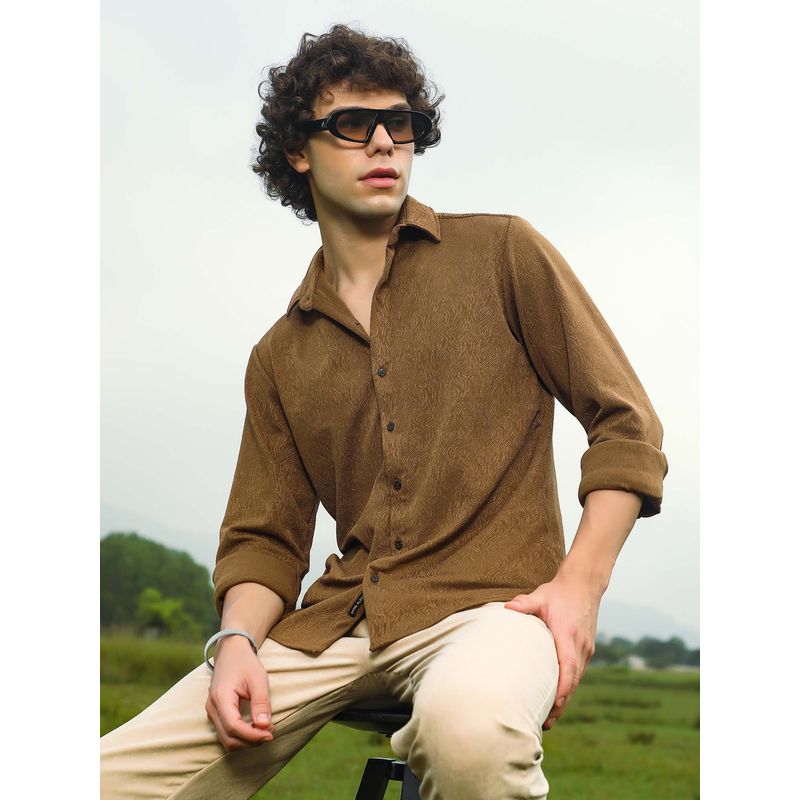 Campus Sutra Men Russet Brown Crimp-Tactile Shirt (XL)