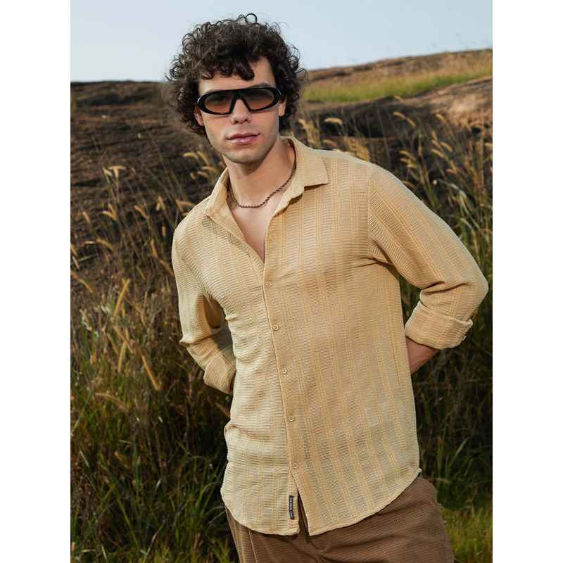 CAHOOT Men Yellow Ochre Wicker-Tactile Shirt (M)