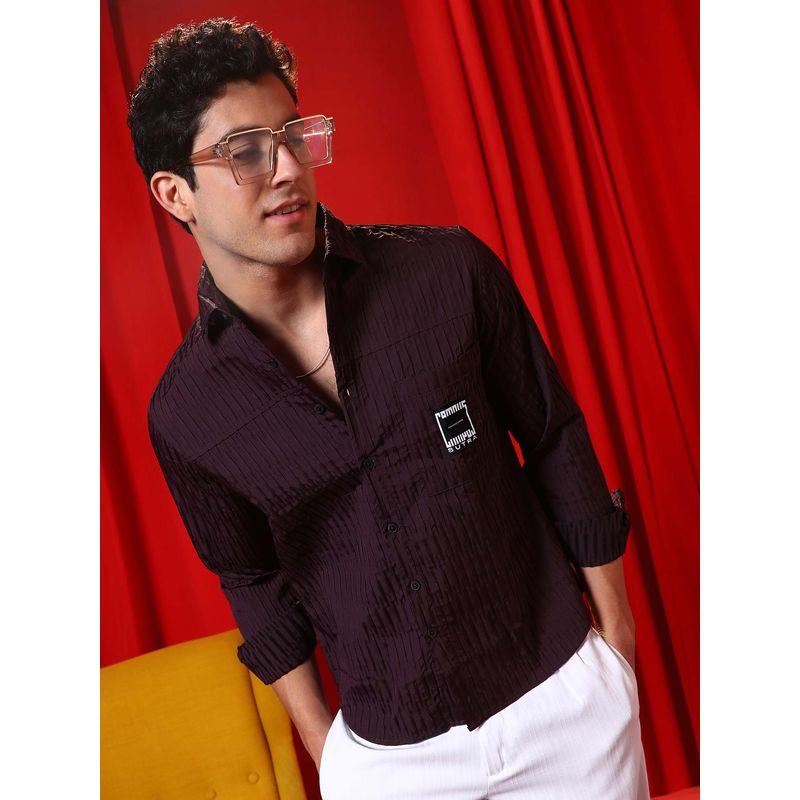 Campus Sutra Men Plum Purple Panelled -Tactile Shirt (S)