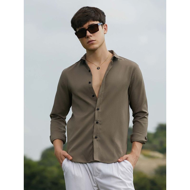 Campus Sutra Men Ash Brown Tuscan-Creast Shirt (M)