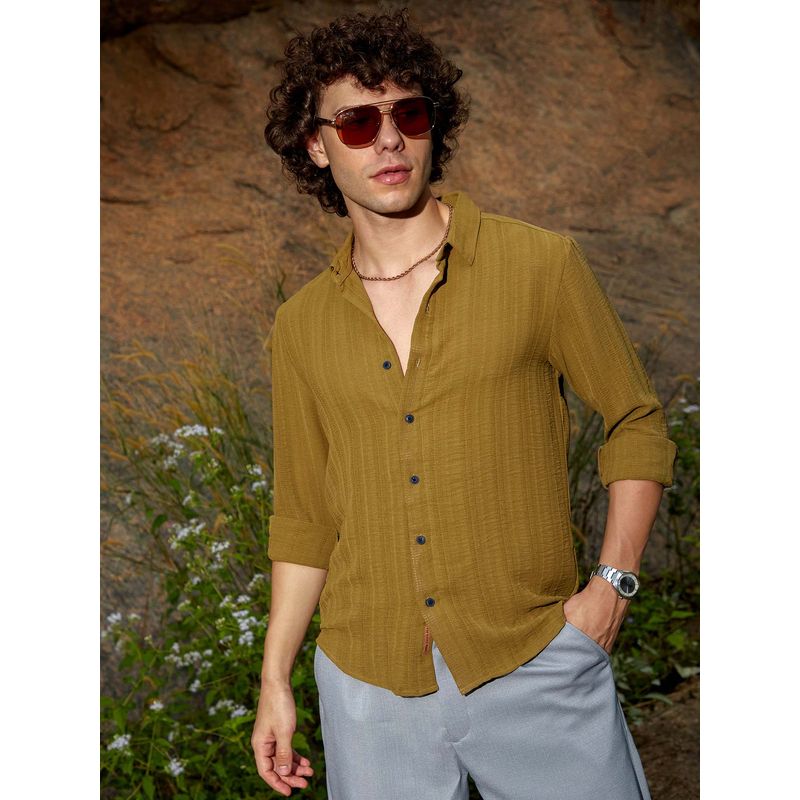 Campus Sutra Men Green Trough-Tactile Shirt (L)
