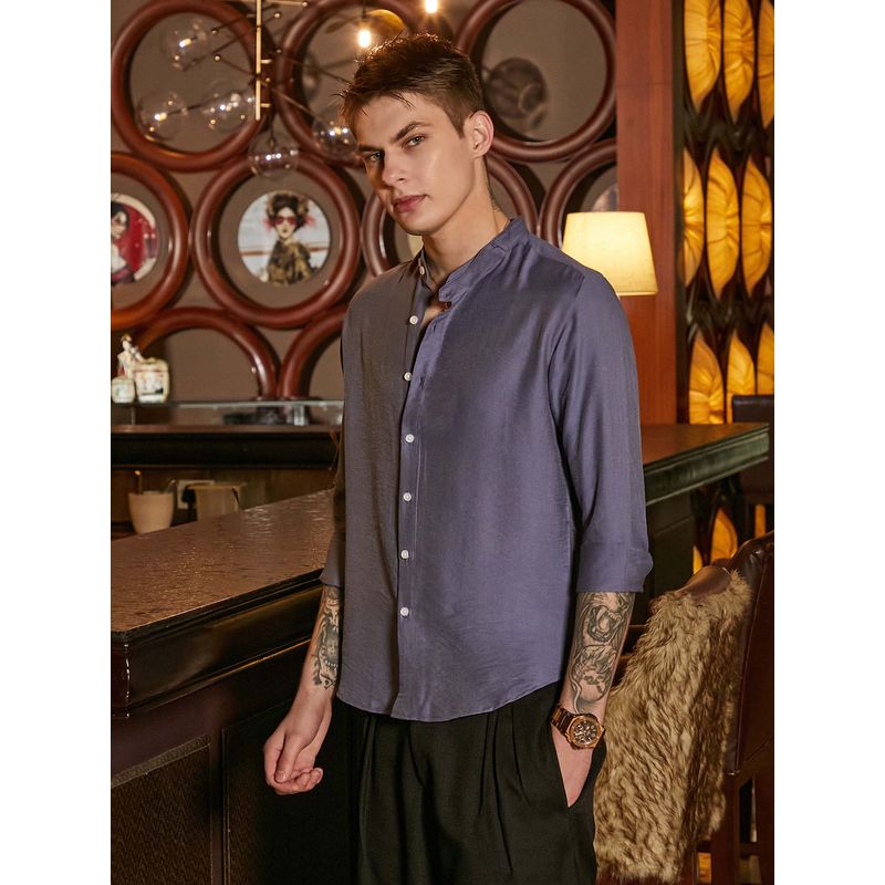 Campus Sutra Men Grey Breezy Mandarin Shirt (L)