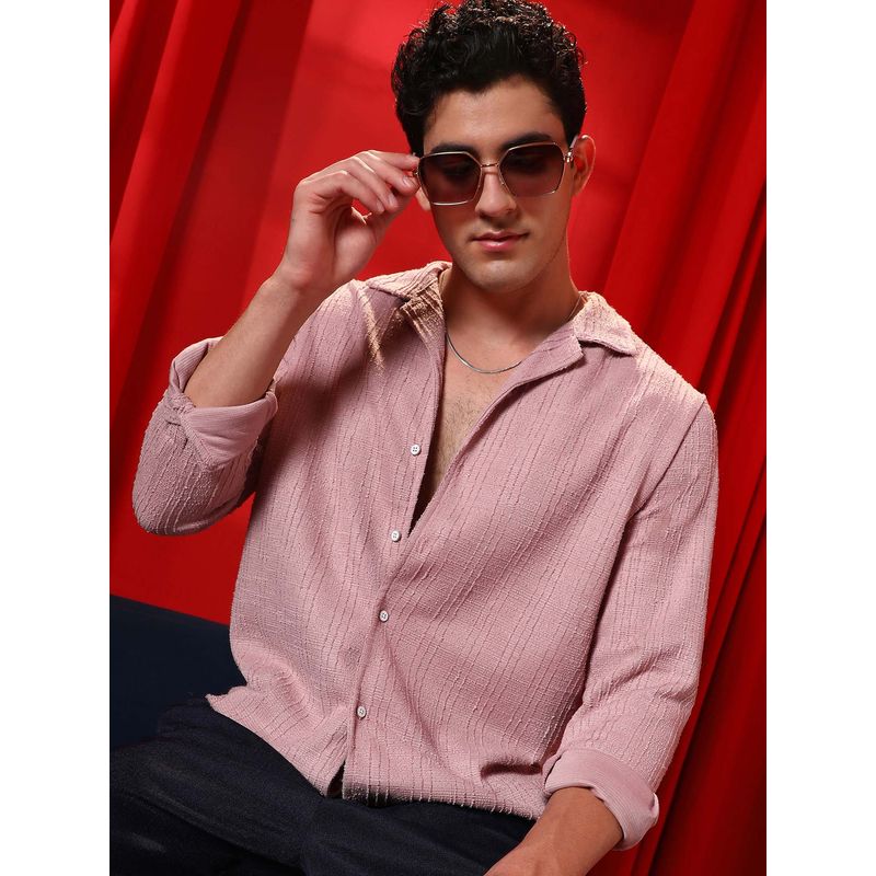 Campus Sutra Men Blush Pink Tactile Cuban Shirt (M)