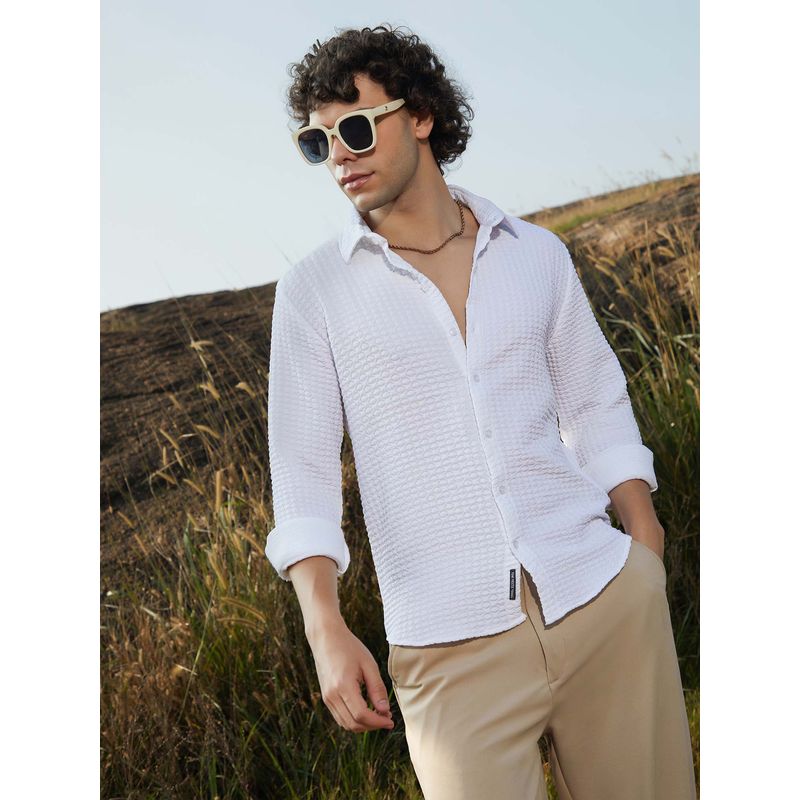 CAHOOT Men White Ellipse-Lined Shirt (M)
