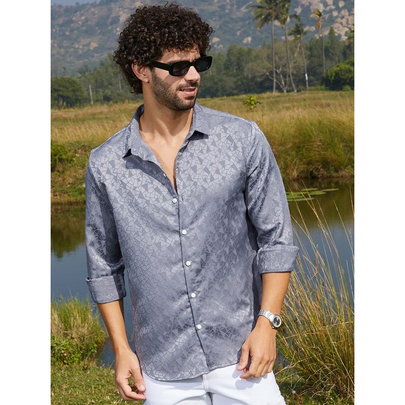 Campus Sutra Men Coin Grey Mozaic-Tactile Shirt (M)