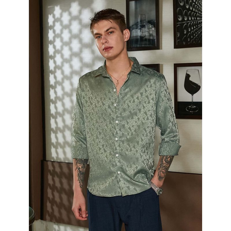 Campus Sutra Men Green Mozaic-Tactile Shirt (M)