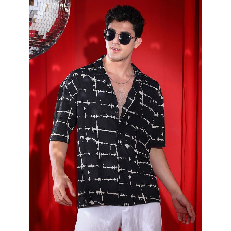 Campus Sutra Men Onyx Black Inkbound Pattern Shirt (L)