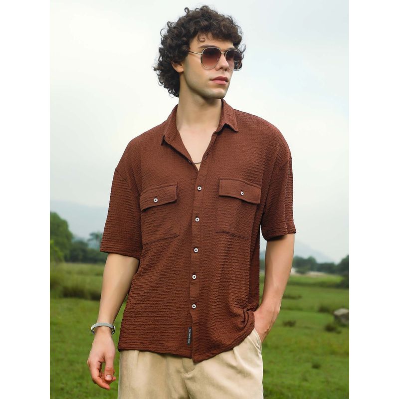 Campus Sutra Men Chocolate Brown Tactile-Utility Oversized Shirt (L)