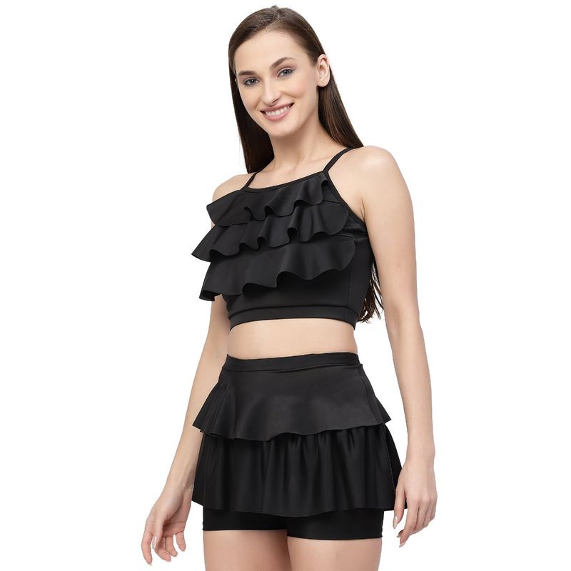 Cukoo Padded Black Two piece Skirtini Swimwear - Black (S)