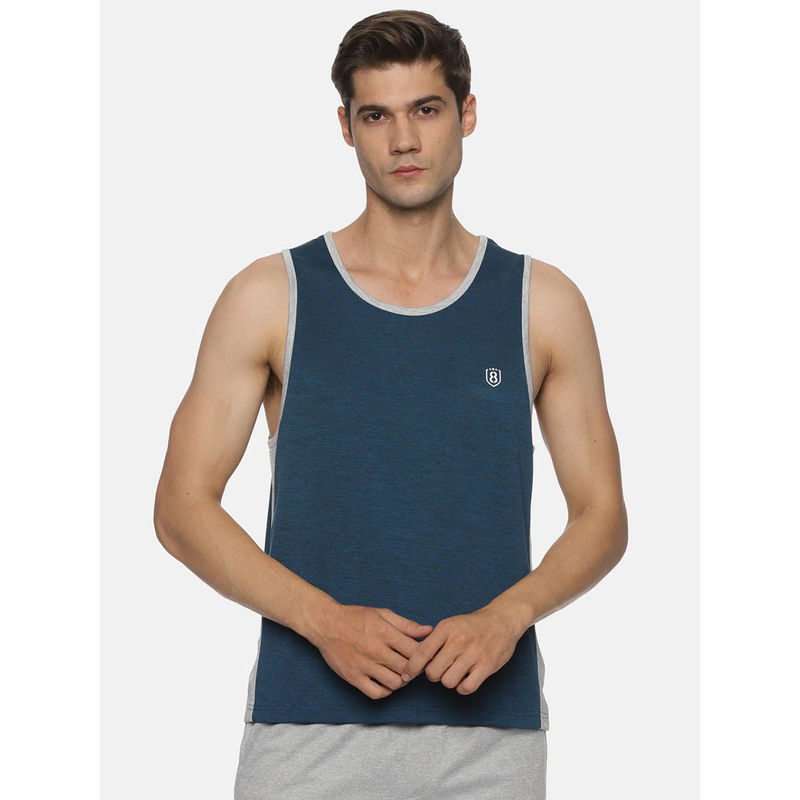 DOMIN8 Men Breathable Polyester Sleeveless Sports Basketball Blue Tank Top (L)