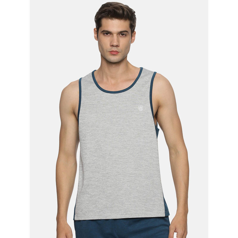 DOMIN8 Men Breathable Polyester Sleeveless Sports Basketball Grey Tank Top (S)