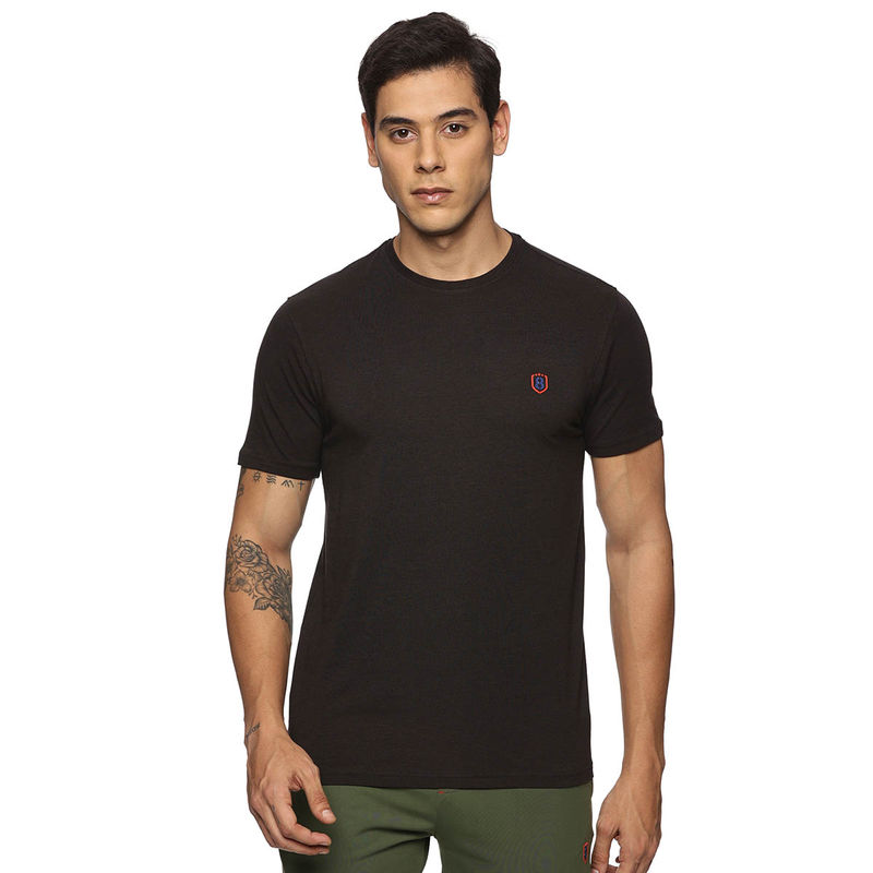 DOMIN8 Men Breathable Slim Fit Round Neck Bamboo Black T-Shirt (S)