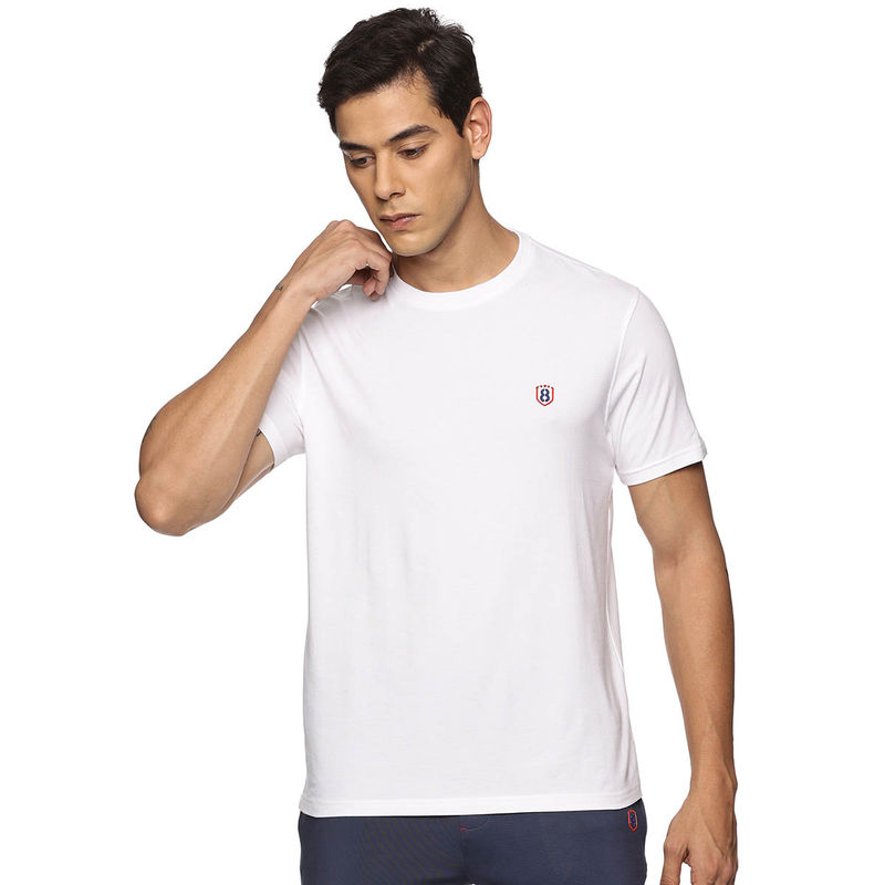 DOMIN8 Men Breathable Slim Fit Round Neck Bamboo White T-Shirt (S)