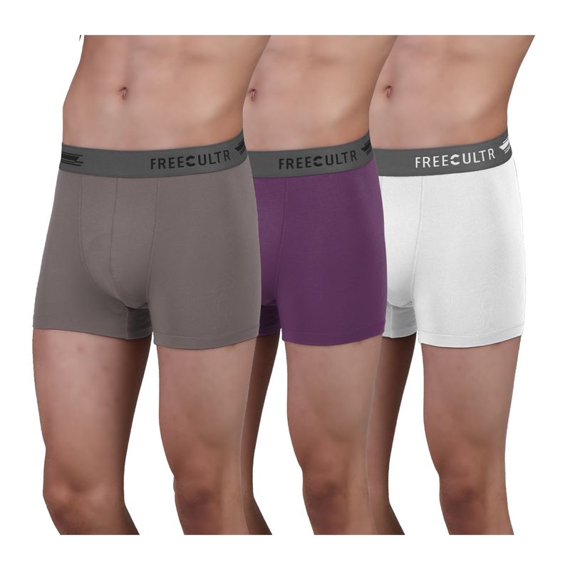 FREECULTR Men's Anti-Microbial Air-Soft Micromodal Underwear Trunk, Pack of 3 - Multi-Color (M)