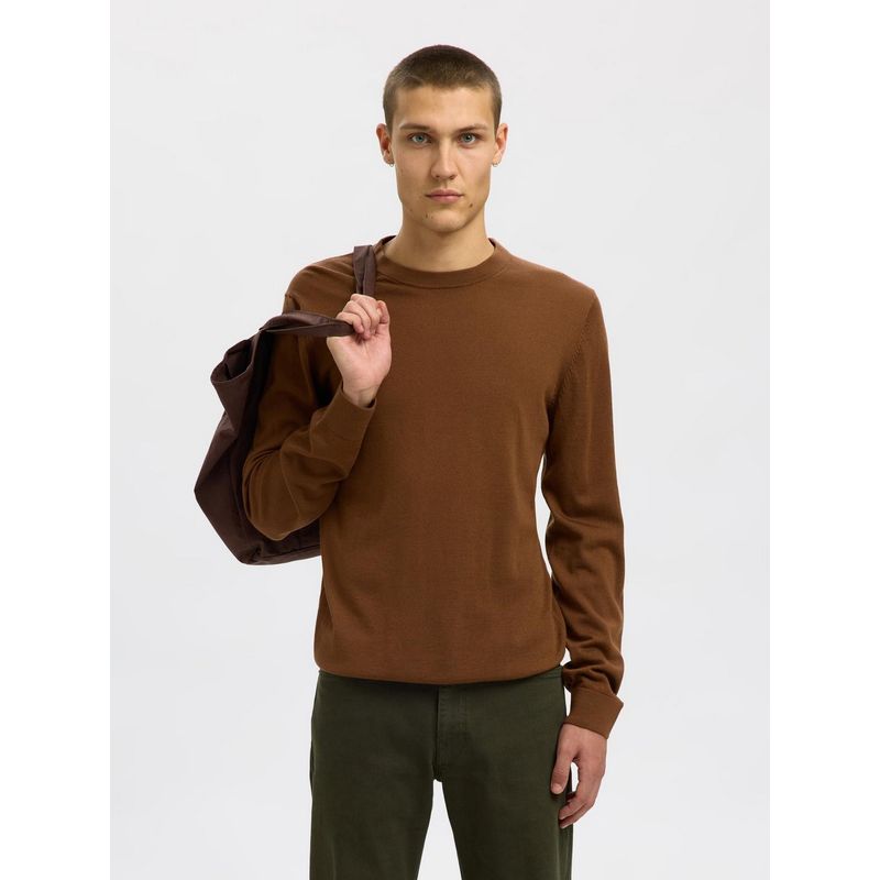 SELECTED HOMME Brown Merino Wool Sweater (XS)