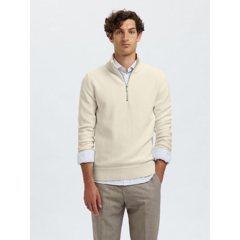 SELECTED HOMME Men's Half-Zip Off White Sweater (L)