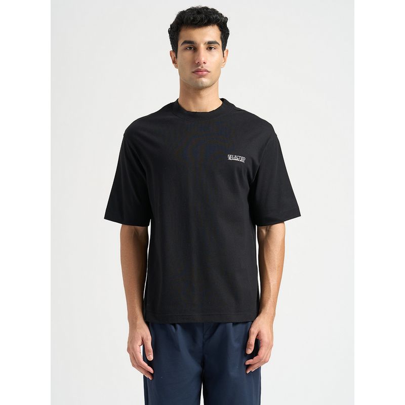 SELECTED HOMME Men's Organic Black Cotton Relaxed Fit T-Shirt (S)