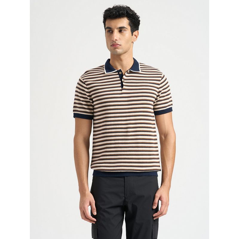 SELECTED HOMME Men's Cotton Striped Knitted Polo T-Shirt (M)