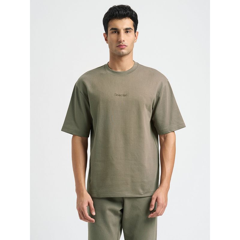 SELECTED HOMME Men's Brown Relaxed Fit T-Shirt (S)