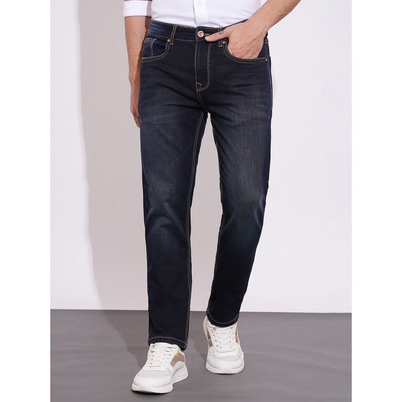 Being Human Men's Navy Straight Fit Mid-Wash Jeans (34)