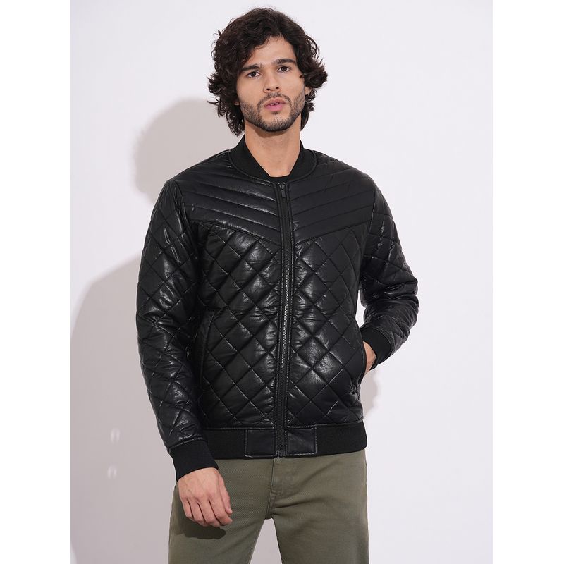 Being Human Men's Black Baseball Neck Quilted Jacket (XL)