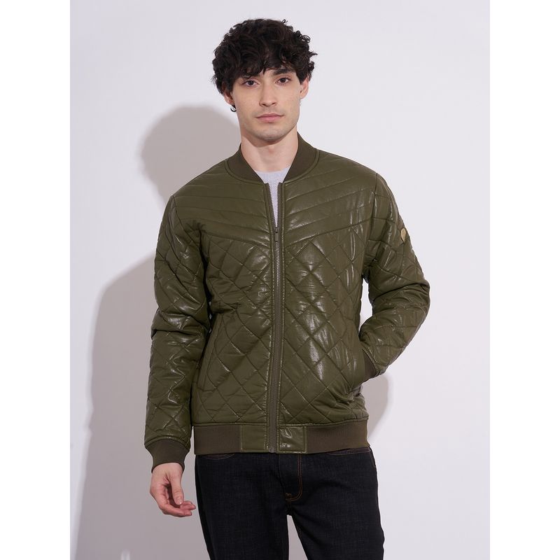 Being Human Men's Green Baseball Collar Quilted Jacket (L)