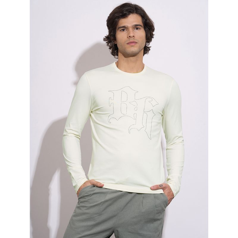 Being Human Men's Off-White Embellished Logo Full Sleeve T-Shirt (XL)