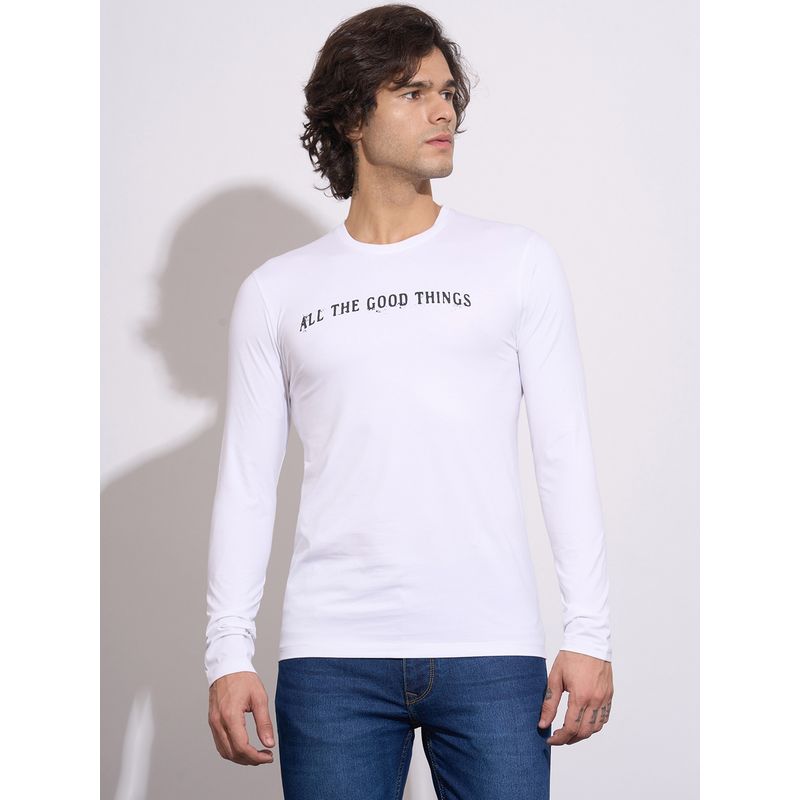 Being Human Men's White Typography Print Full Sleeve T-Shirt (XL)