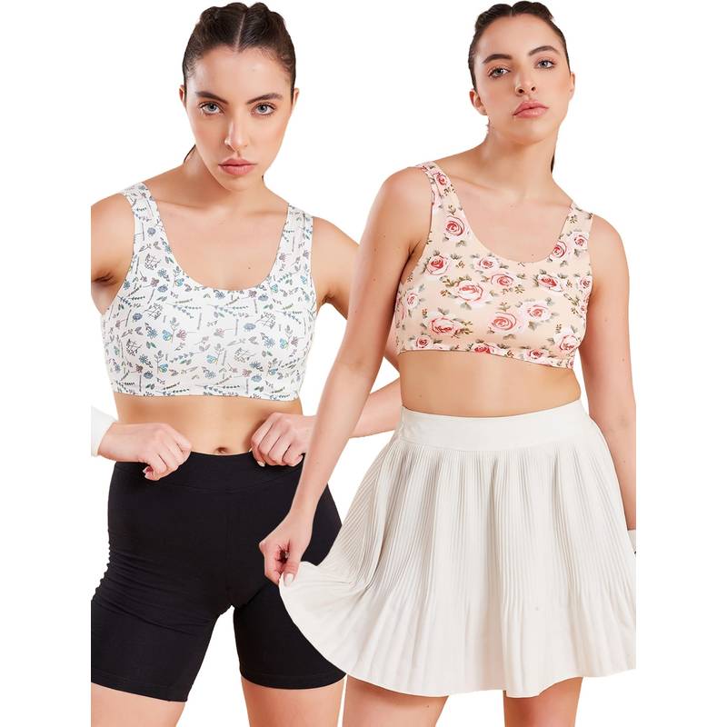 G Heist Floral Printed Lightly Padded Sports Bras for Women (Pack of 2) (XS)
