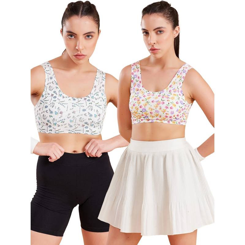 G Heist Floral Printed Lightly Padded Sports Bras for Women (Pack of 2) (XS)