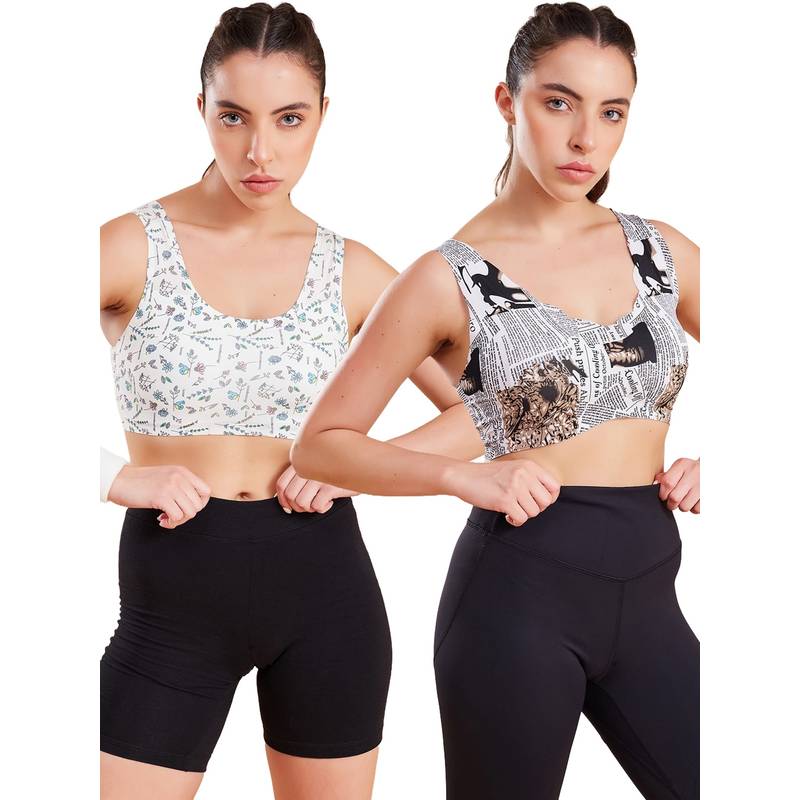 G Heist Floral Printed Lightly Padded Sports Bras for Women (Pack of 2) (XS)