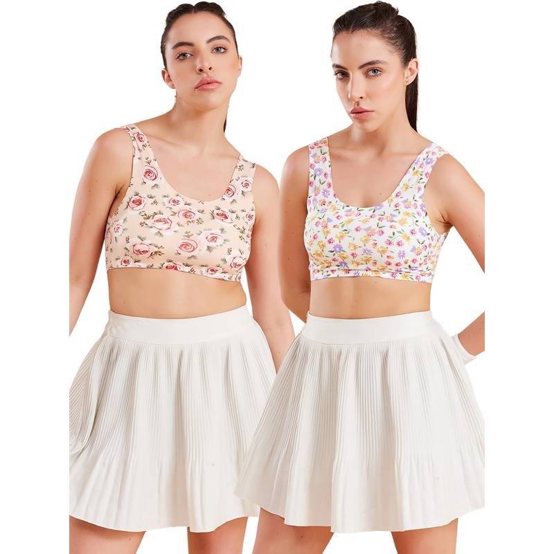 G Heist Floral Printed Lightly Padded Sports Bras for Women (Pack of 2) (XS)