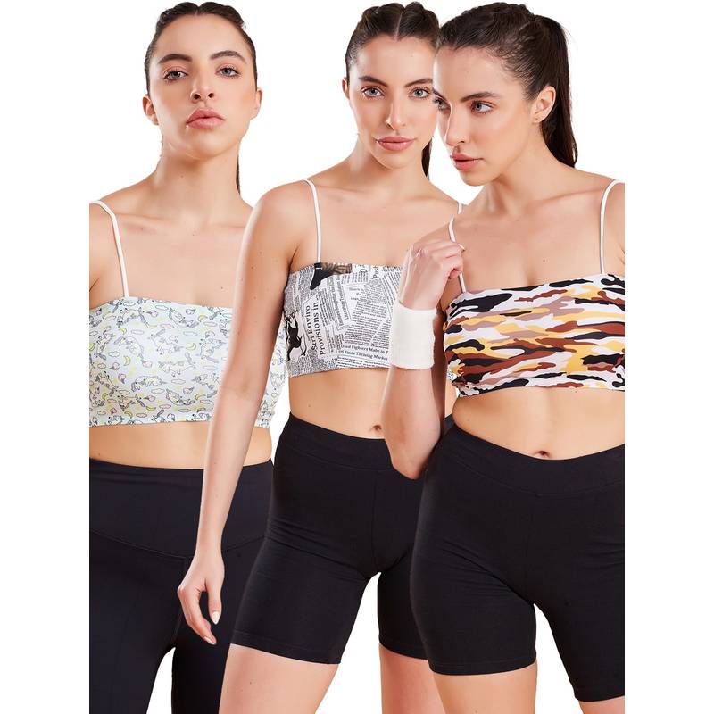 G Heist Printed Lightly Padded Sports Bras for Women (Pack of 3) (XS)