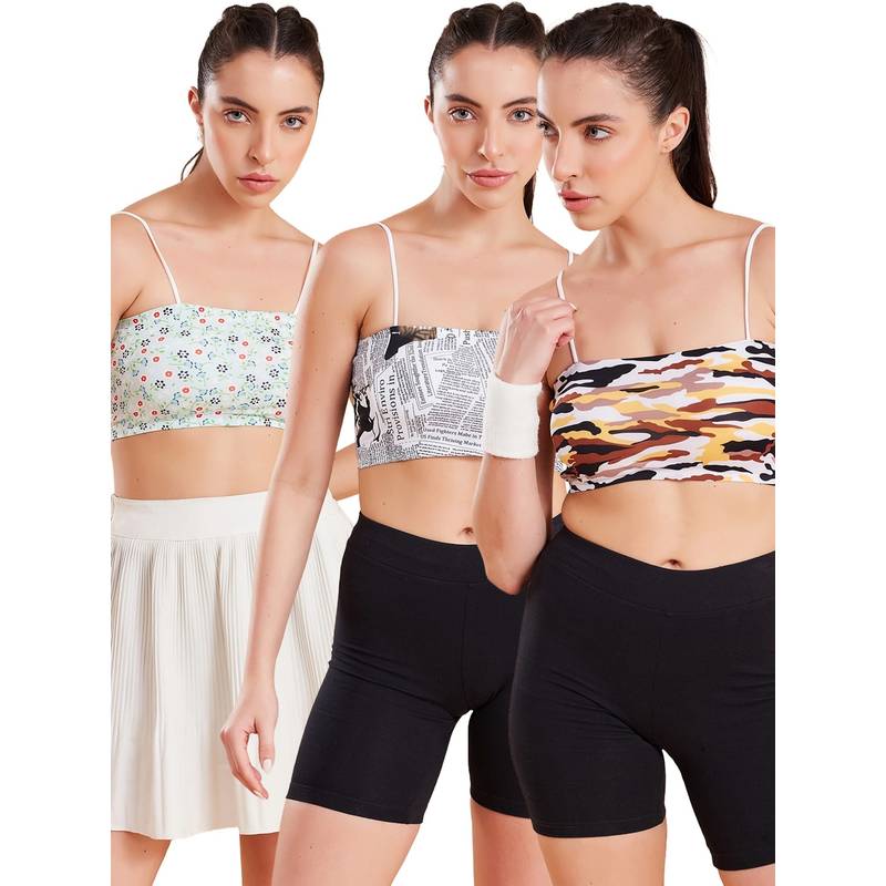 G Heist Printed Lightly Padded Sports Bras for Women (Pack of 3) (XS)