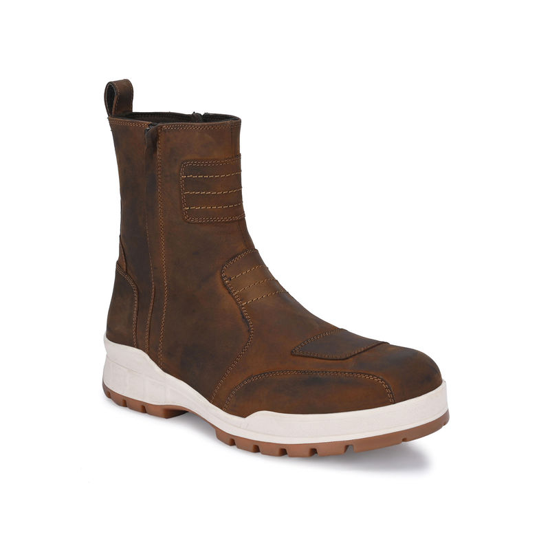 Delize Leather Brown Mens Leather Biker Chelsea Boots (UK 9)