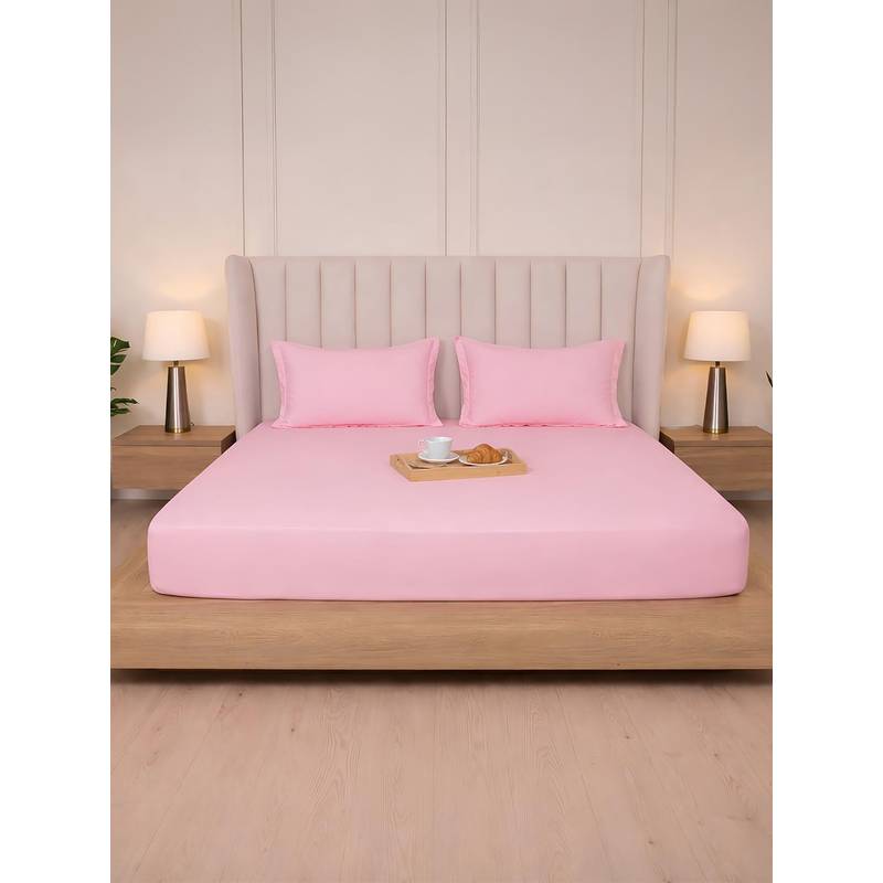 Belihode 300 TC, Pure Cotton Solid Fitted Queen bedsheet witrh 2 pillow cover (72 x 60 inch)