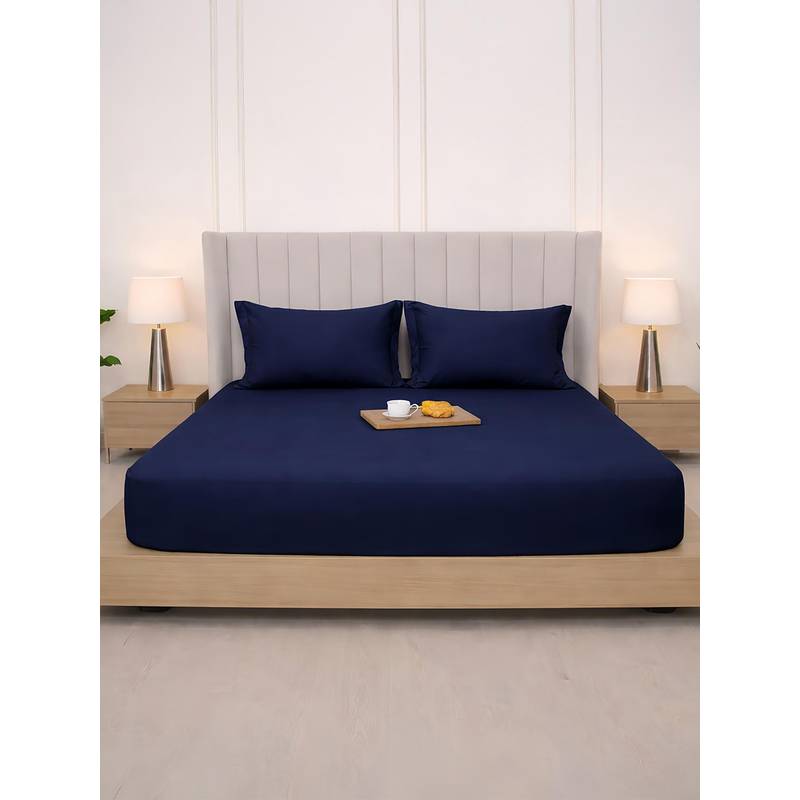 Belihode 300 TC, Pure Cotton Solid Fitted Queen bedsheet witrh 2 pillow cover (72 x 60 inch)
