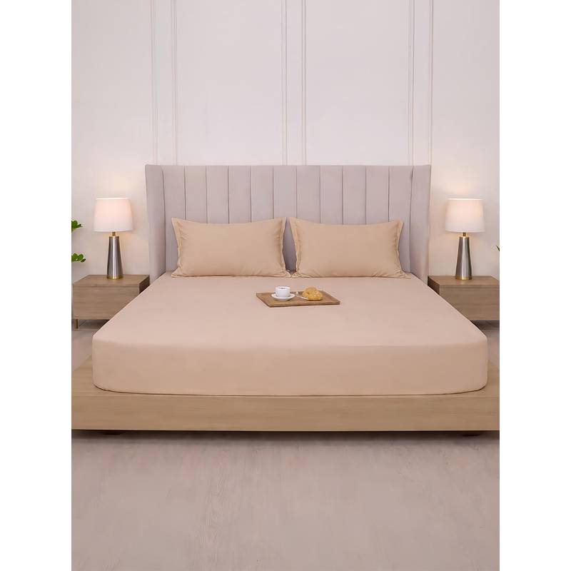 Belihode 300 TC, Pure Cotton Solid Fitted King bedsheet witrh 2 pillow cover (72 x 72 inch)