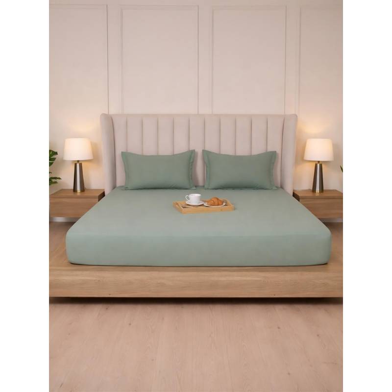 Belihode 300 TC, Pure Cotton Solid Fitted Queen bedsheet witrh 2 pillow cover (72 x 60 inch)