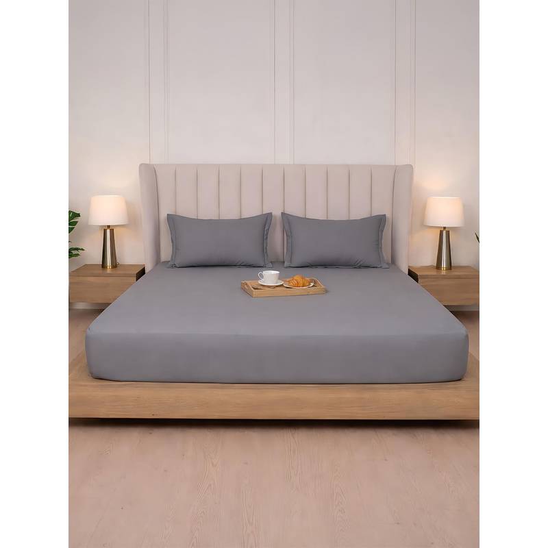 Belihode 300 TC, Pure Cotton Solid Fitted King bedsheet witrh 2 pillow cover (72 x 72 inch)
