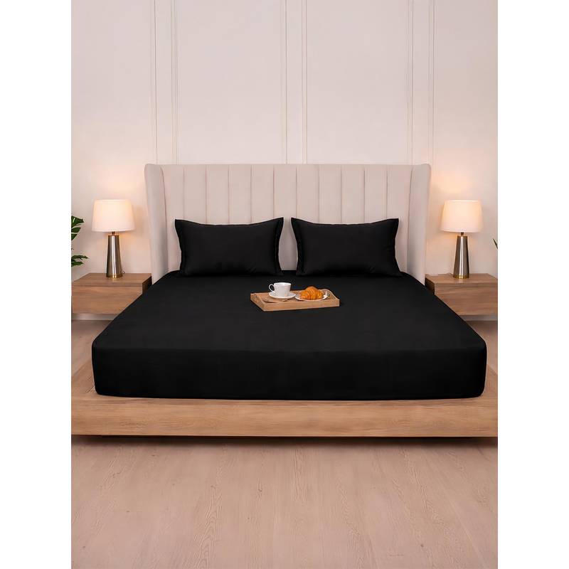 Belihode 300 TC, Pure Cotton Solid Fitted King bedsheet witrh 2 pillow cover (72 x 72 inch)