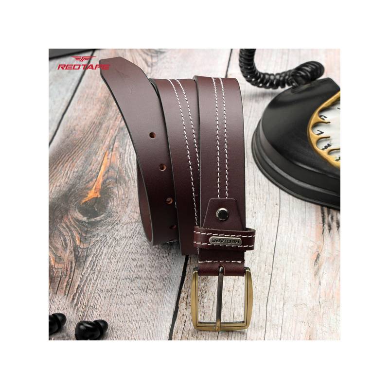 Red Tape Men Maroon Casual Leather Belt (36)